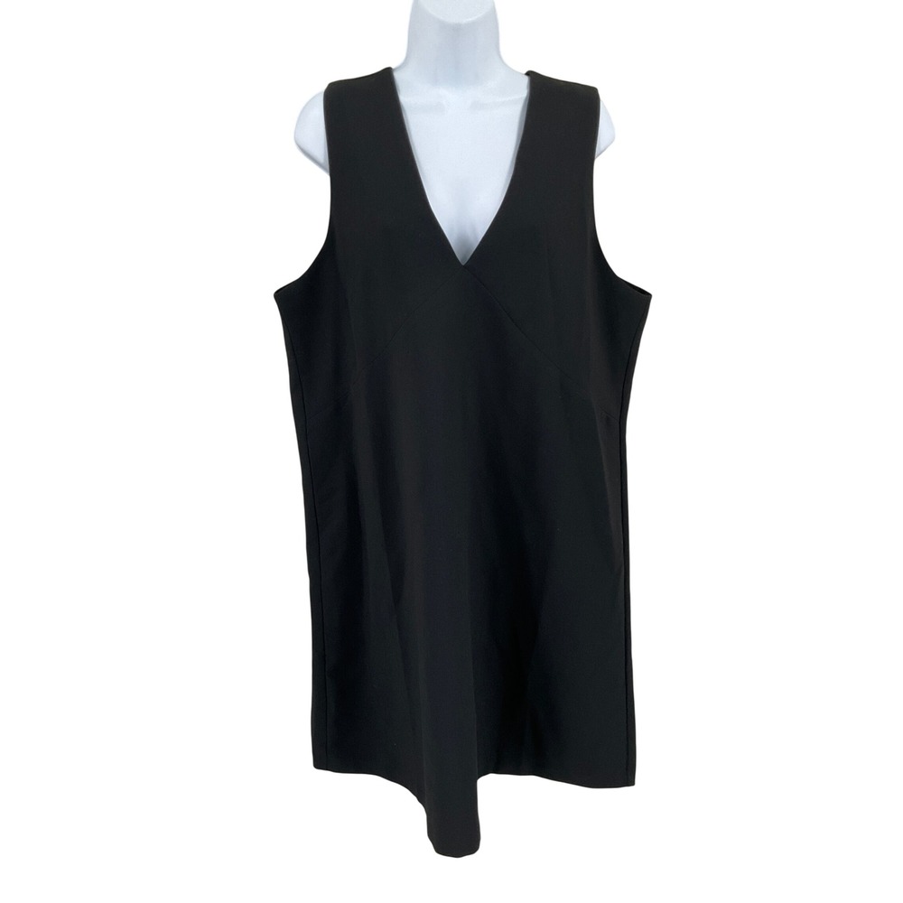 Banana Republic Shift Dress Women 14 Black V-Neck Sleeveless Minimalist NEW